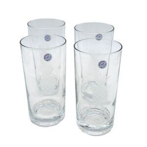 Badash Lead Crystal Hand-Cut Pineapple Highball Glasses Set of 4